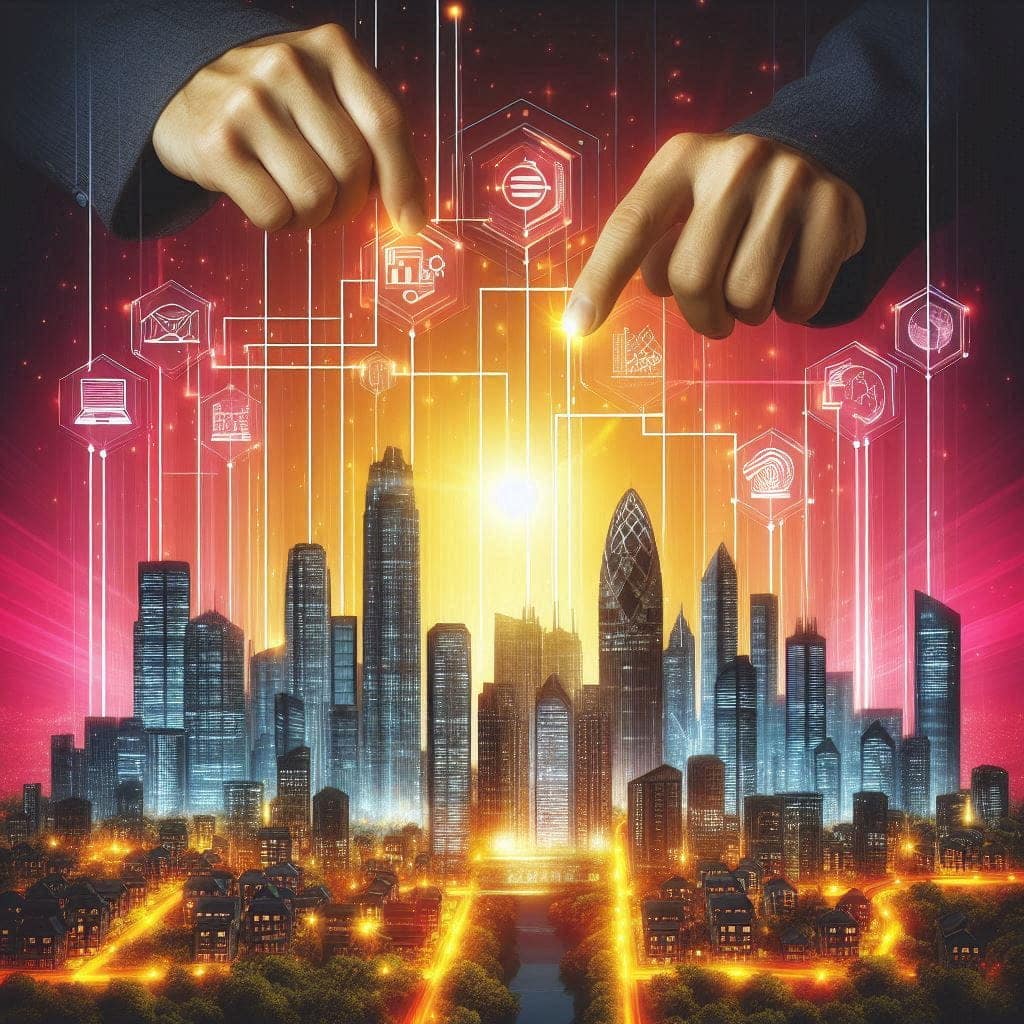 Architecte Entreprise SAP - Deux mains au dessus d'une ville futuriste représentant la création