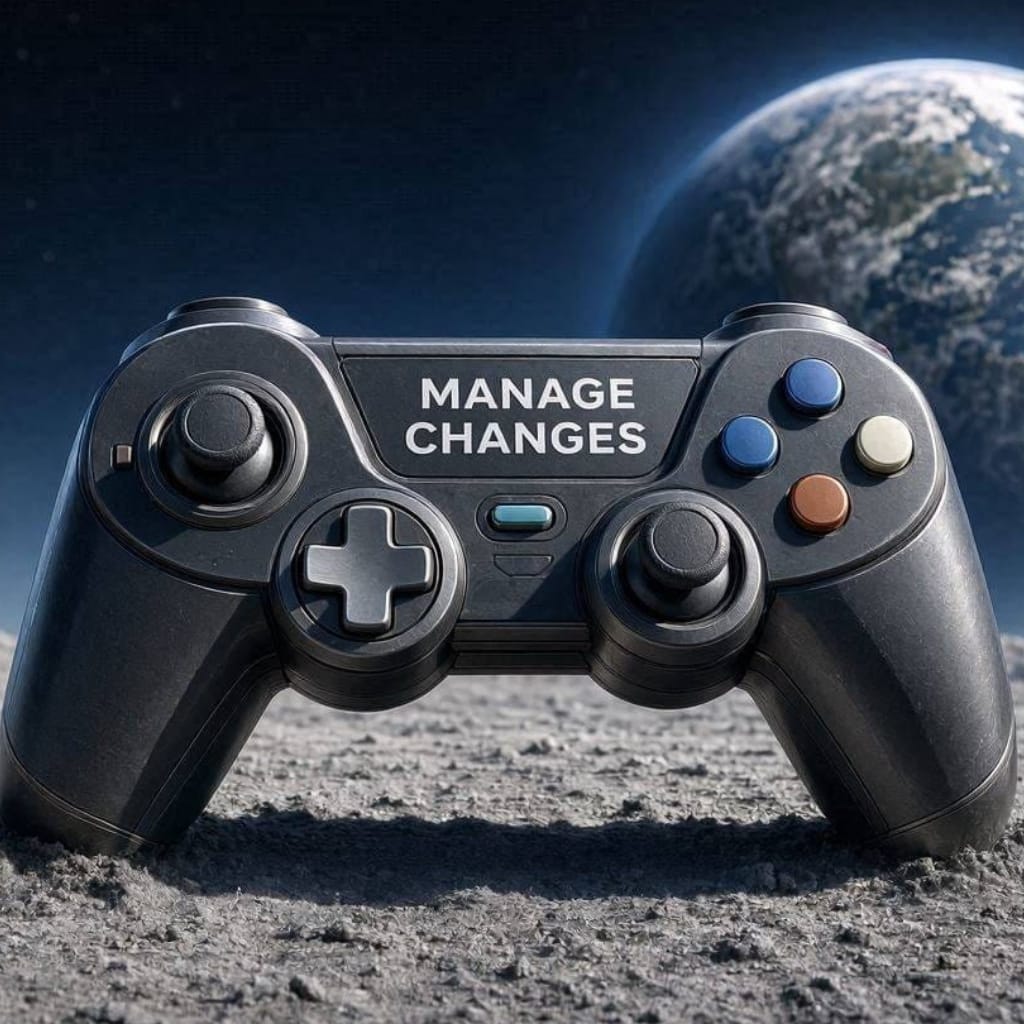 Manette de jeu vidéos où il est inscrit MANAGE CHANGES