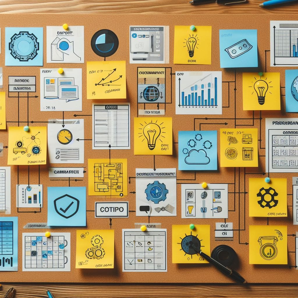board avec de nombreux post-its épinglés