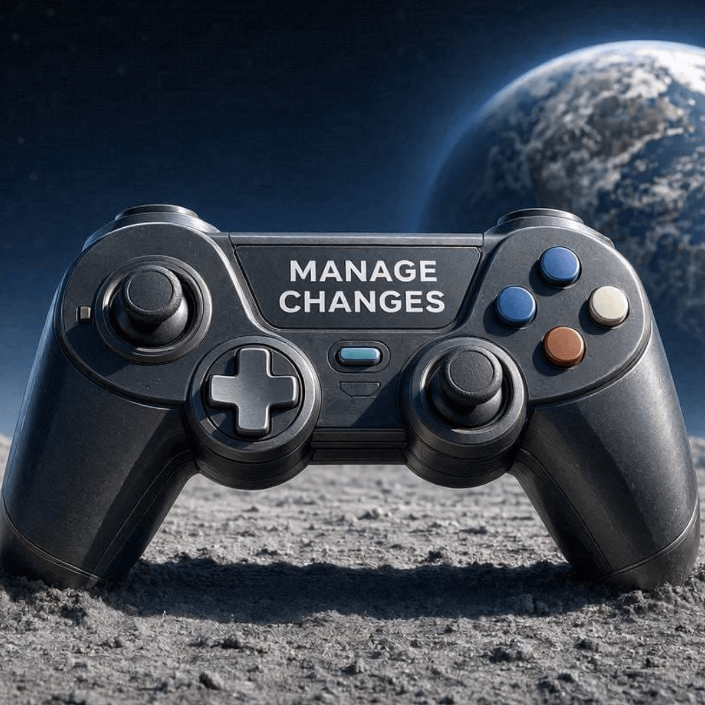 Manette de jeu vidéos où il est inscrit MANAGE CHANGES