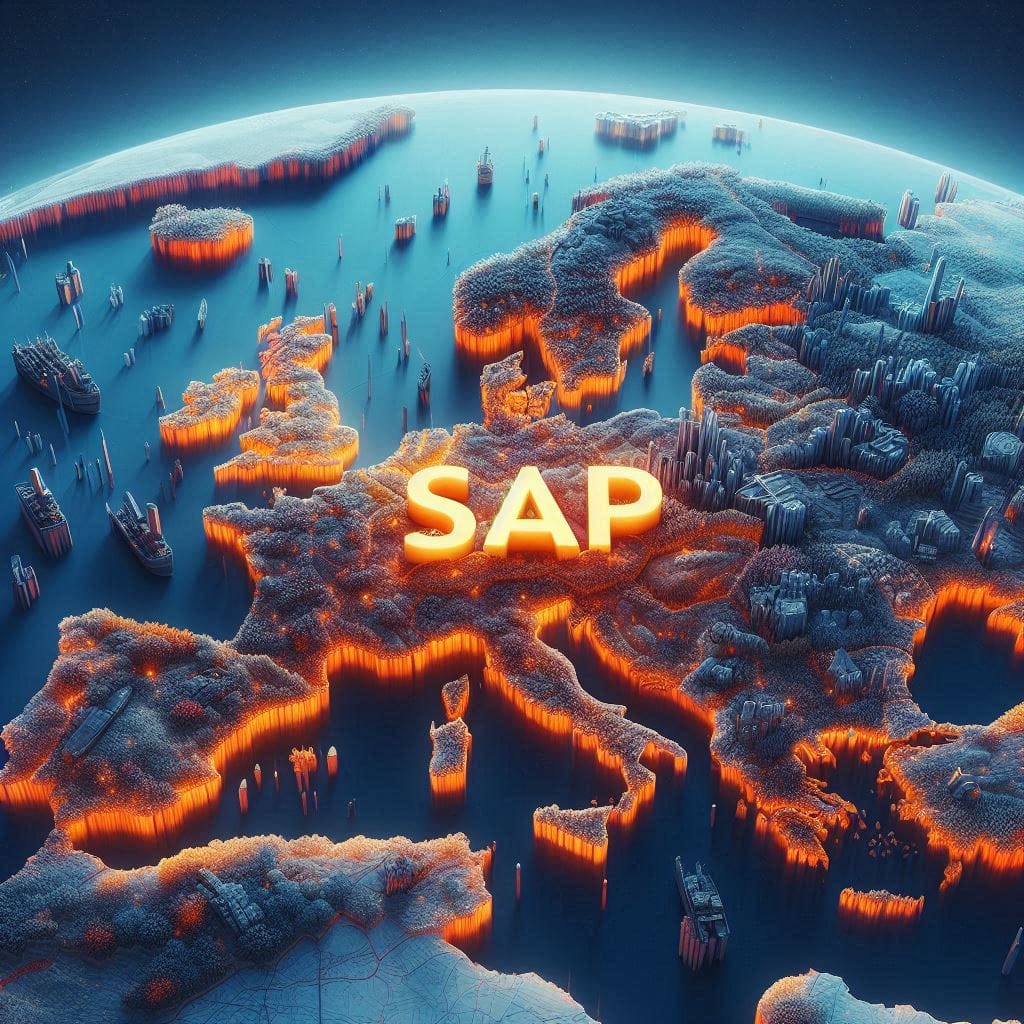 Carte Europe avec le mot SAP en lettre or
